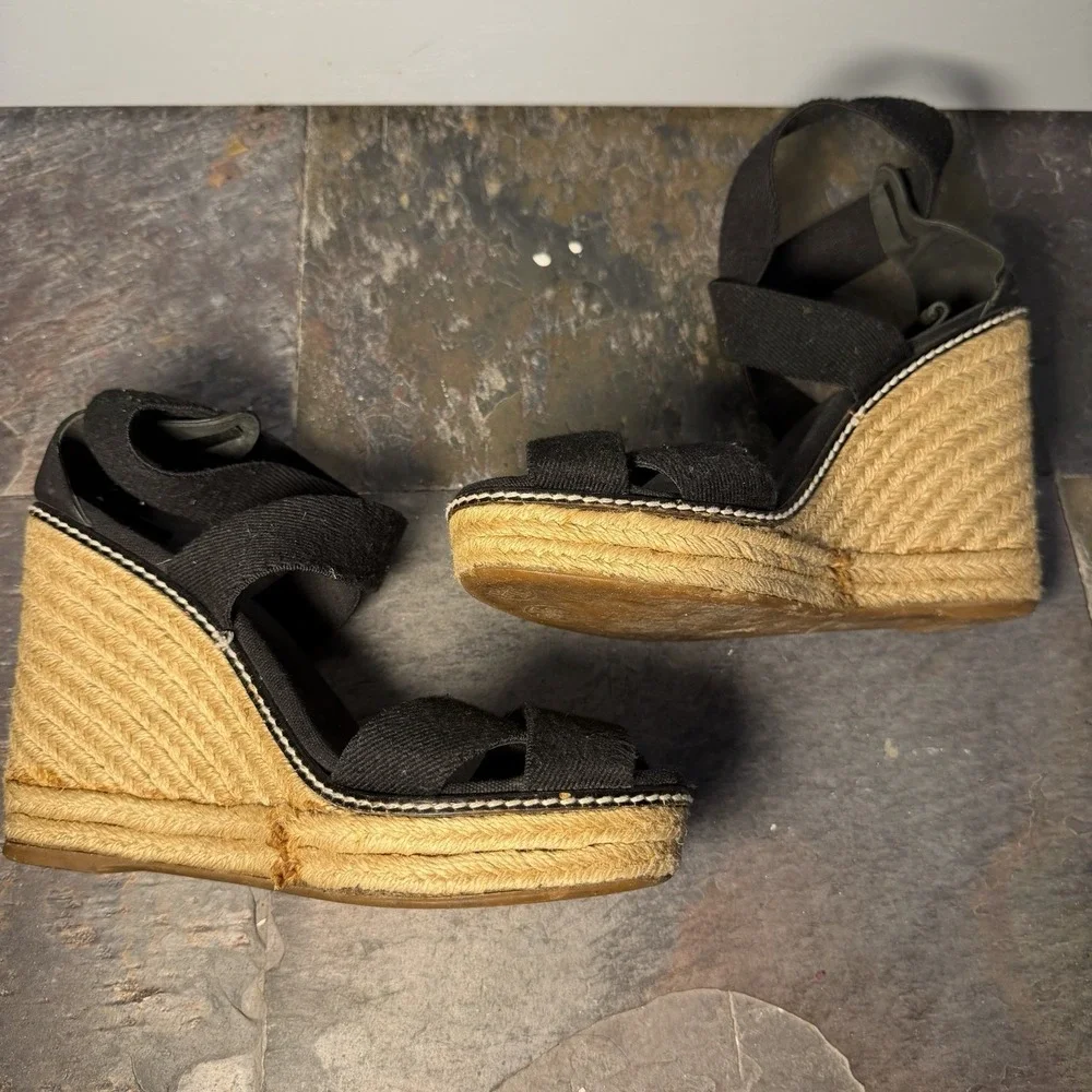TORY BURCH Frieda Black Strappy Platform Sandals Espadrilles Size 8B